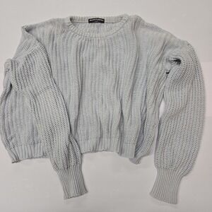 Brandy Melville Light Blue Knit Sweater One Size Cropped‎ Puff Sleeve
